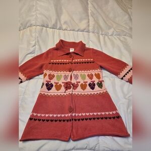 Vintage GYMBOREE Sweater Dress Girl Sz 4 Hearts Button Front Cotton Travel Gift